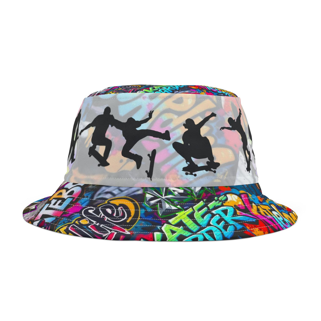 Skateboarder Bucket Hat with Graffiti Design,