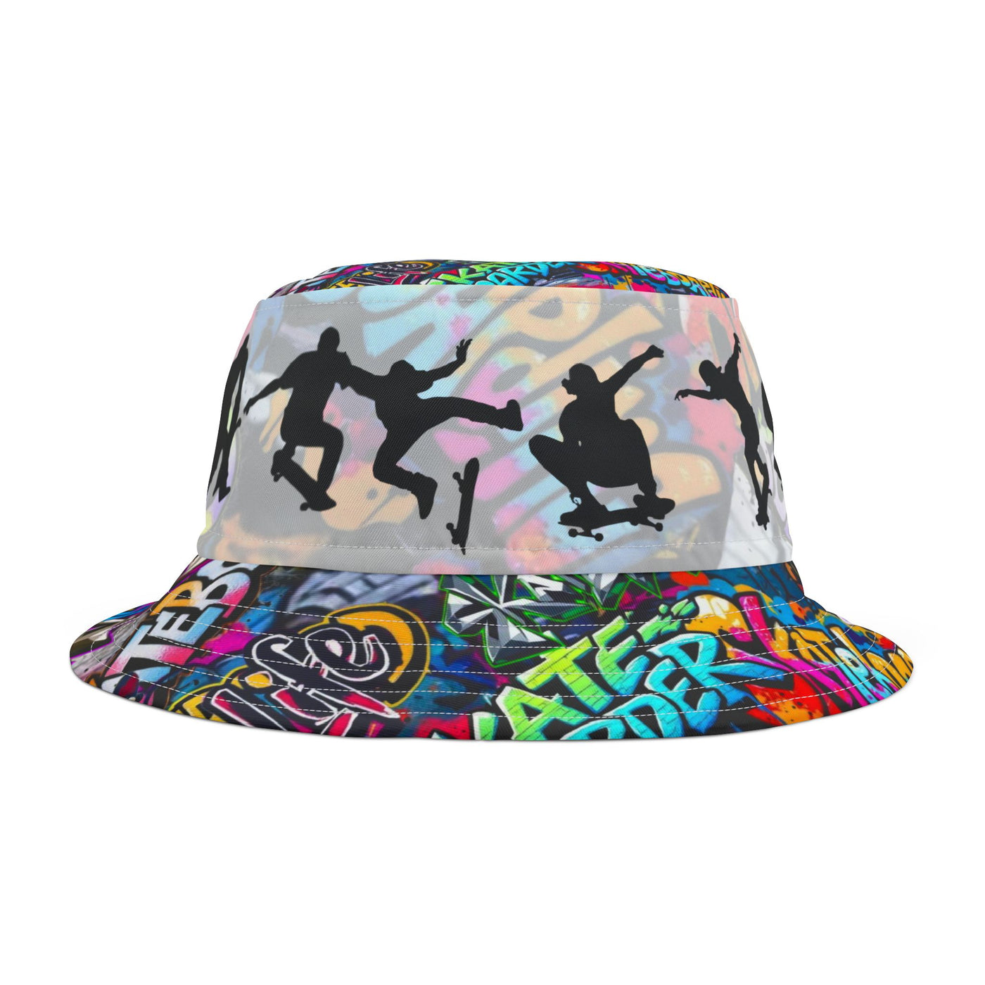 Skateboarder Bucket Hat with Graffiti Design,