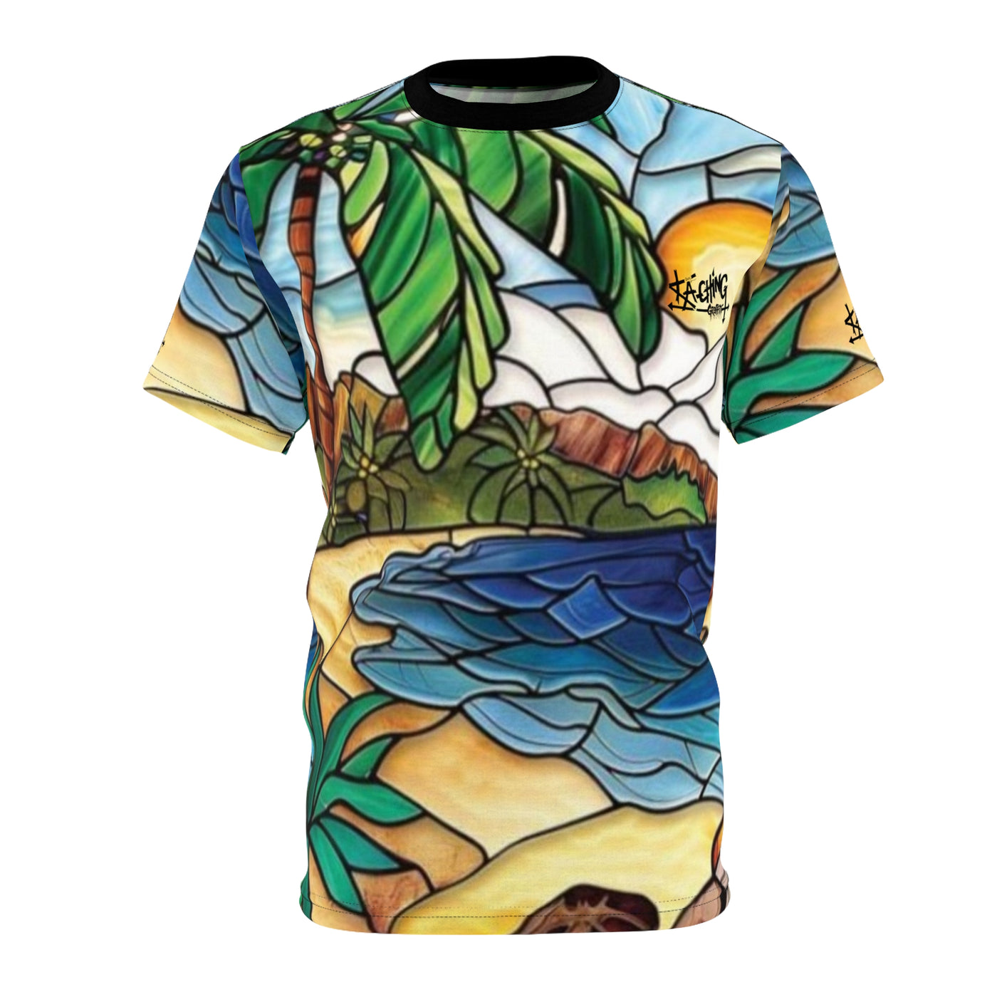 Tropical Glass stainglass Unisex Tee Aqua