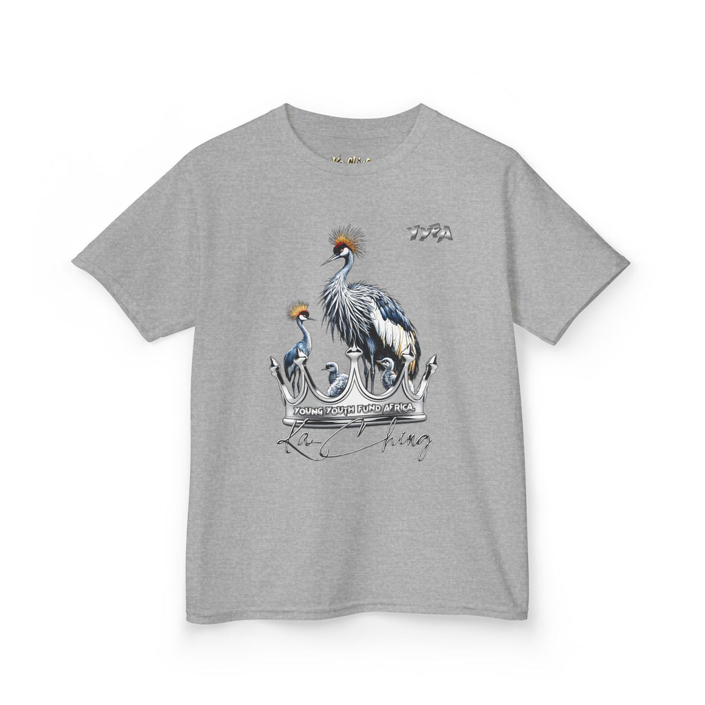 YYFA Kids T-Shirt — Crowned Crested Cranes Graphic Tee ("Rare King")