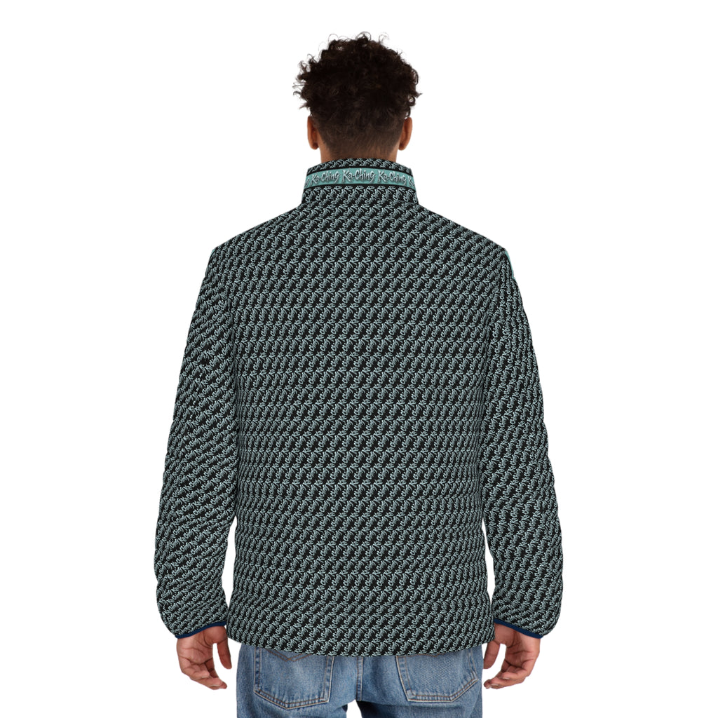Ka-Ching Teal designer print Puffer Jacket limited edition