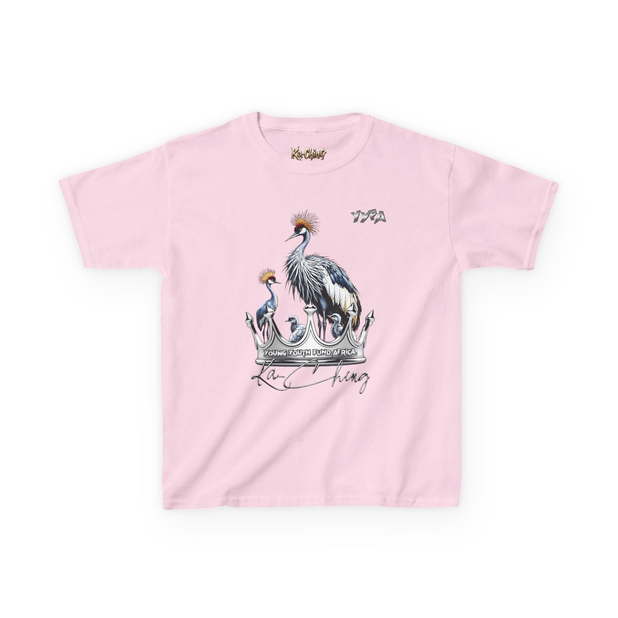YYFA Kids T-Shirt — Crowned Crested Cranes Graphic Tee ("Rare King")