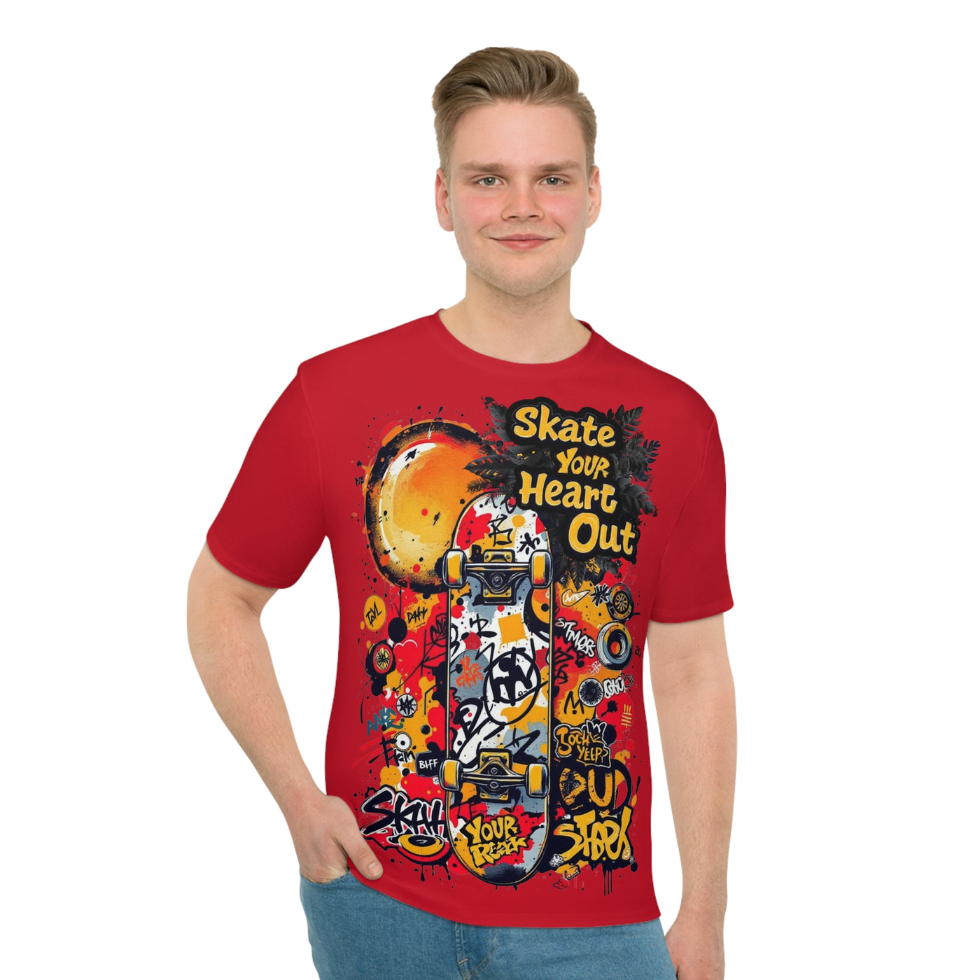 Skate Your Heart Out, Unisex Graphic Tee, Red