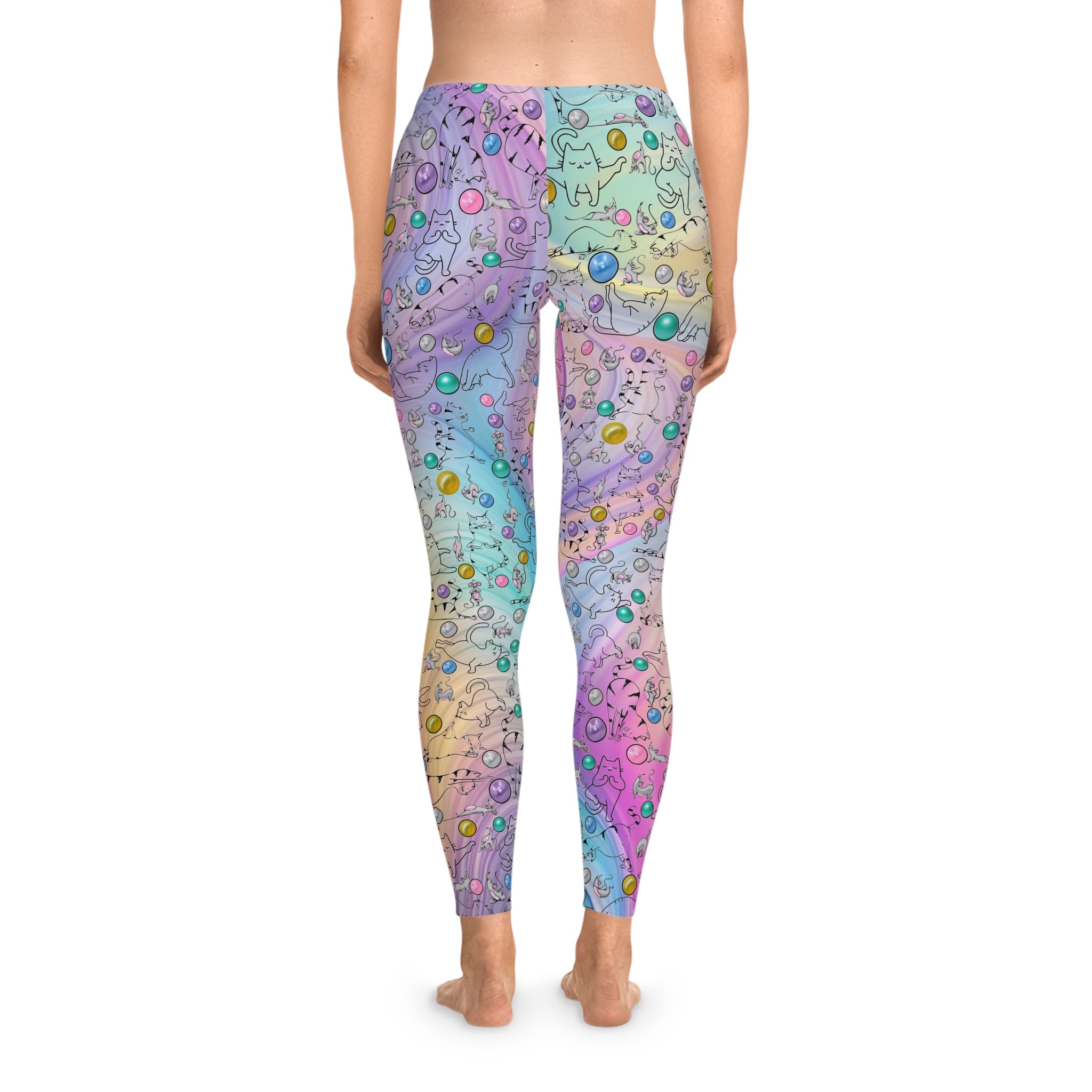 Playful Cat Print Stretchy Pilates/Yoga pants for a Comfortable & Fun exercise session. Multi