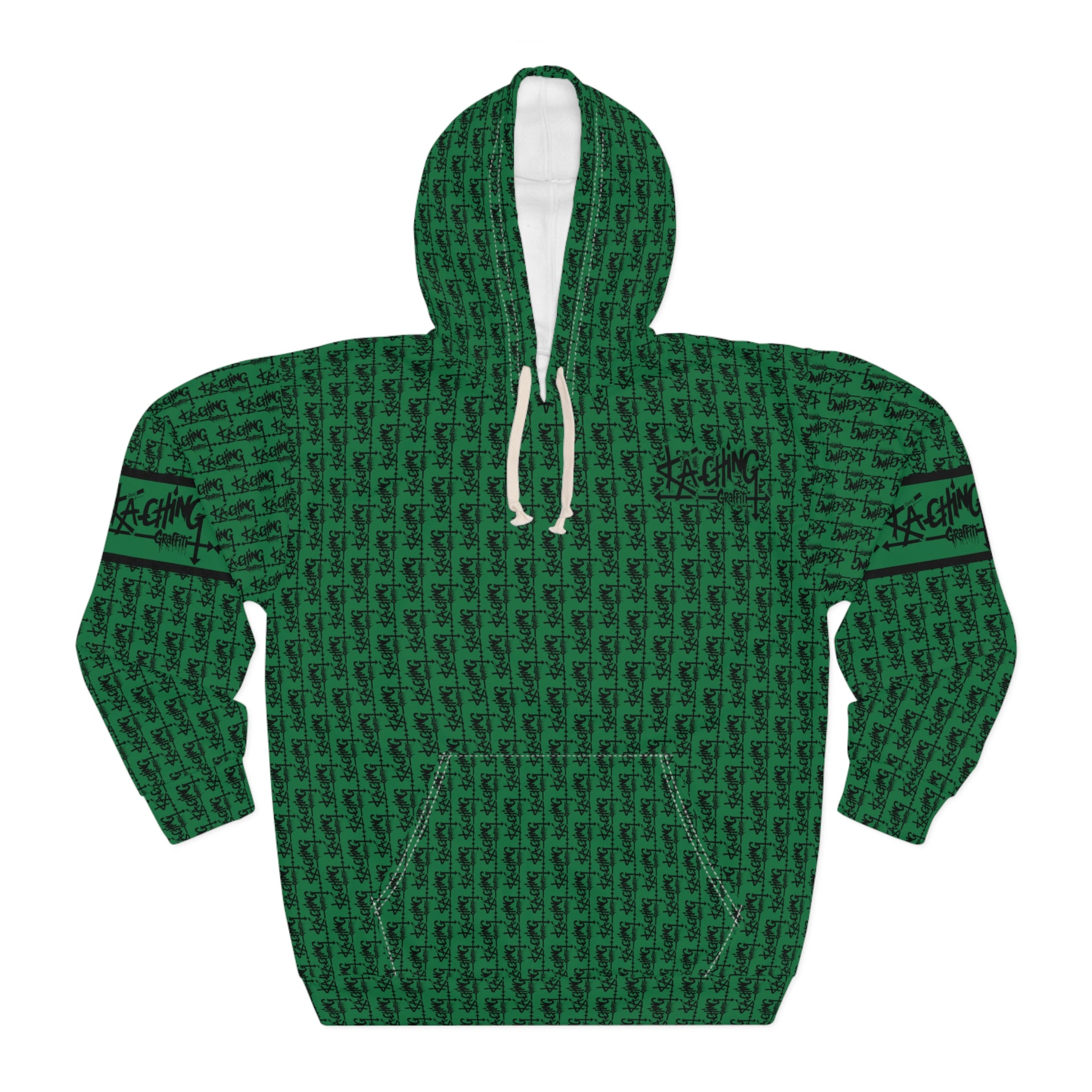 Ka-Ching Graffiti Green Hoodie - Unisex Pullover, Streetwear Fashion, Casualwear, Unique Graphic Sweatshirt, Gift for Creative Souls