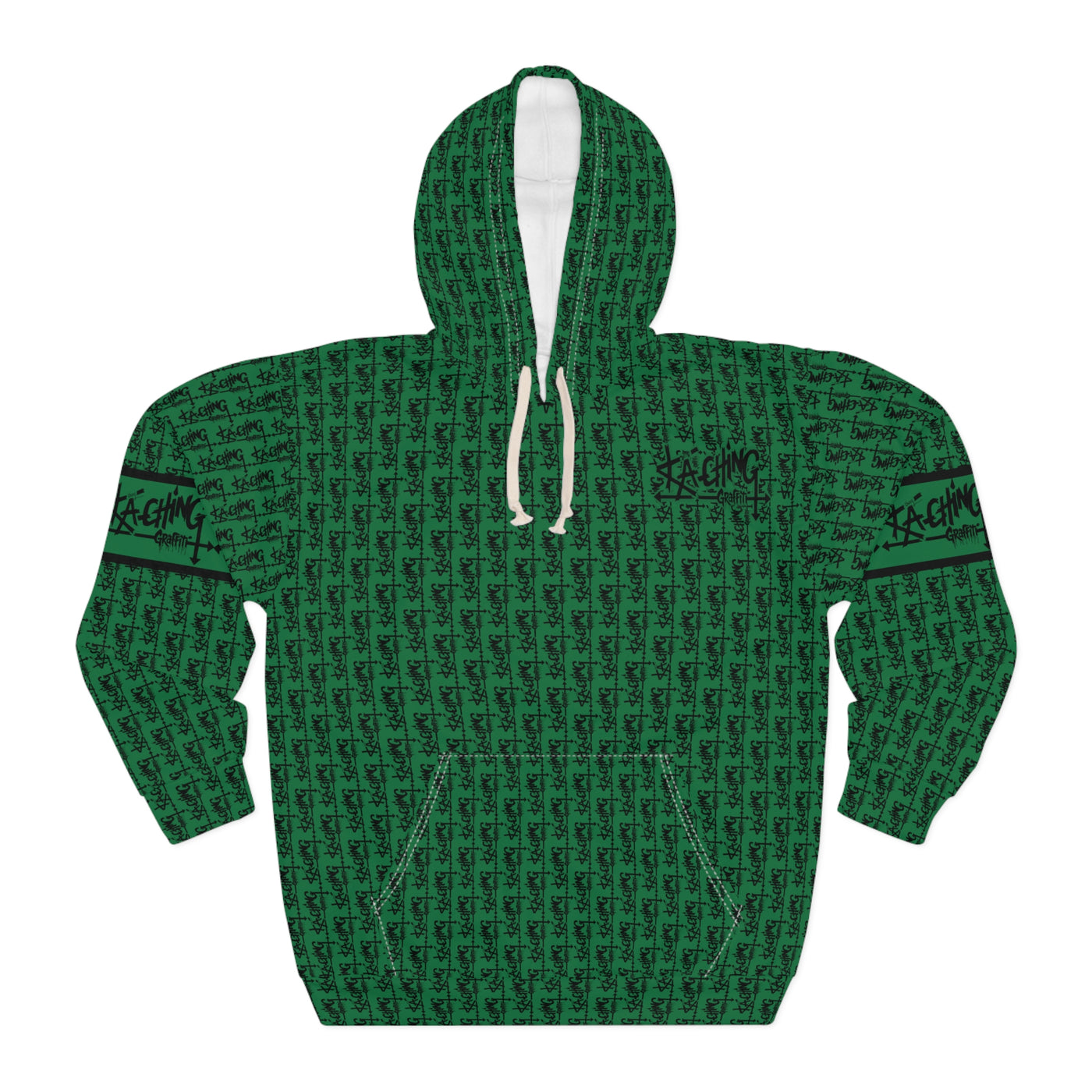 Ka-Ching Graffiti Green Hoodie - Unisex Pullover, Streetwear Fashion, Casualwear, Unique Graphic Sweatshirt, Gift for Creative Souls