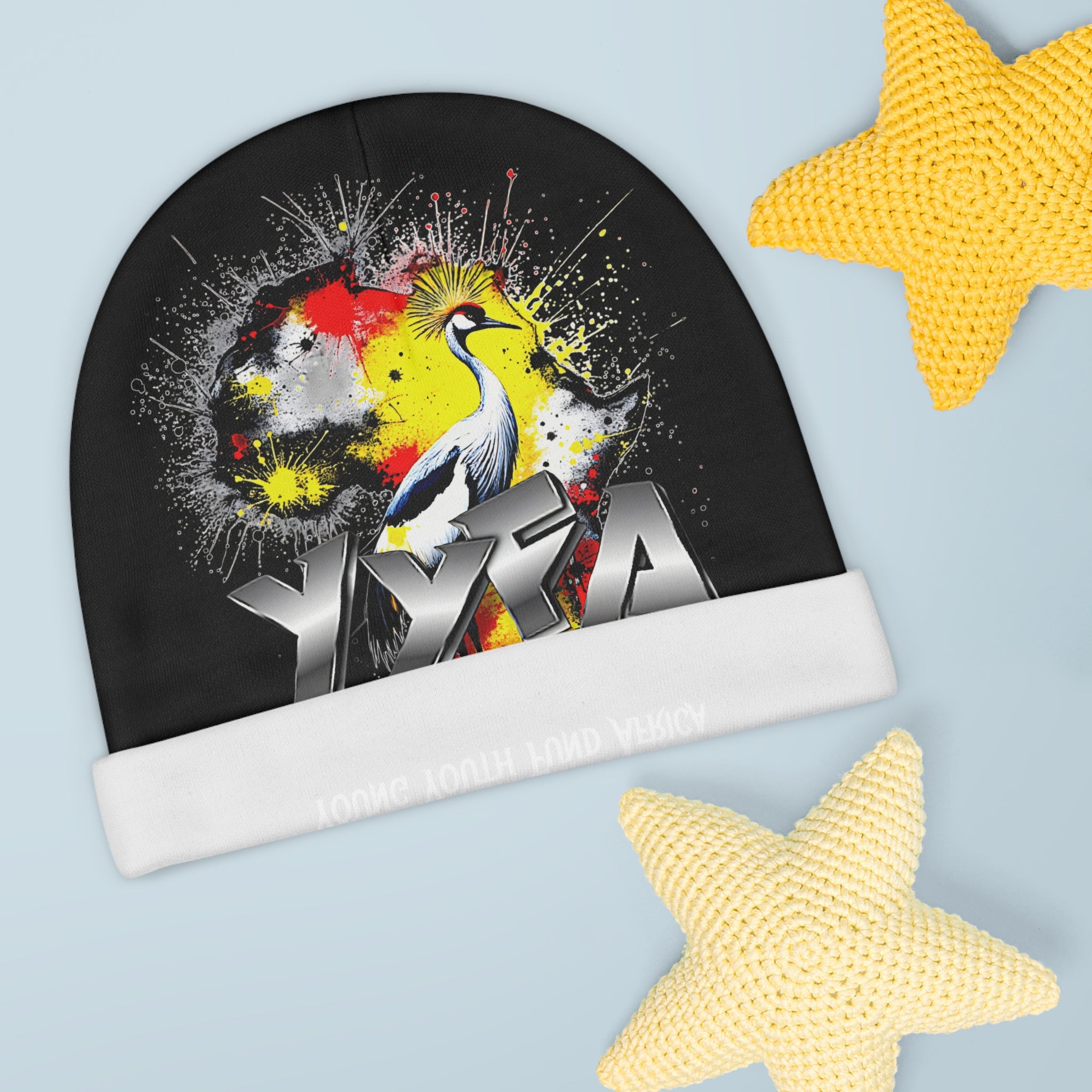 Baby Beanie — Young Youth Fund Africa (YYFA) Logo Beanie with African Map & Crested Crane