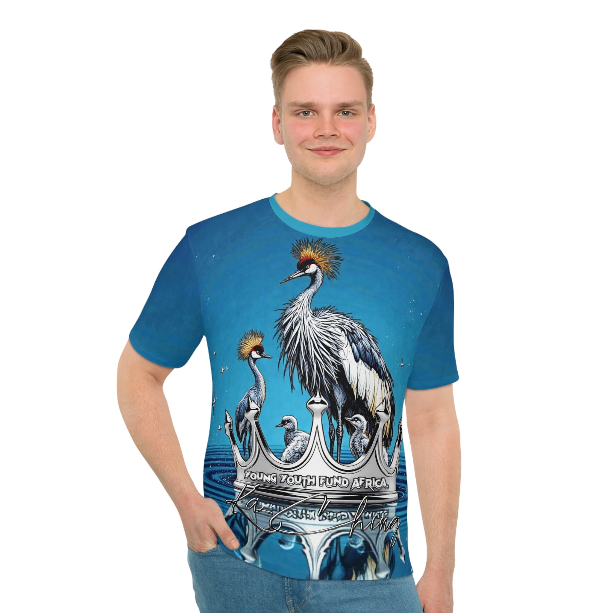 YYFACrowned Crane All-Over Print T-Shirt — African Wildlife Graphic Tee