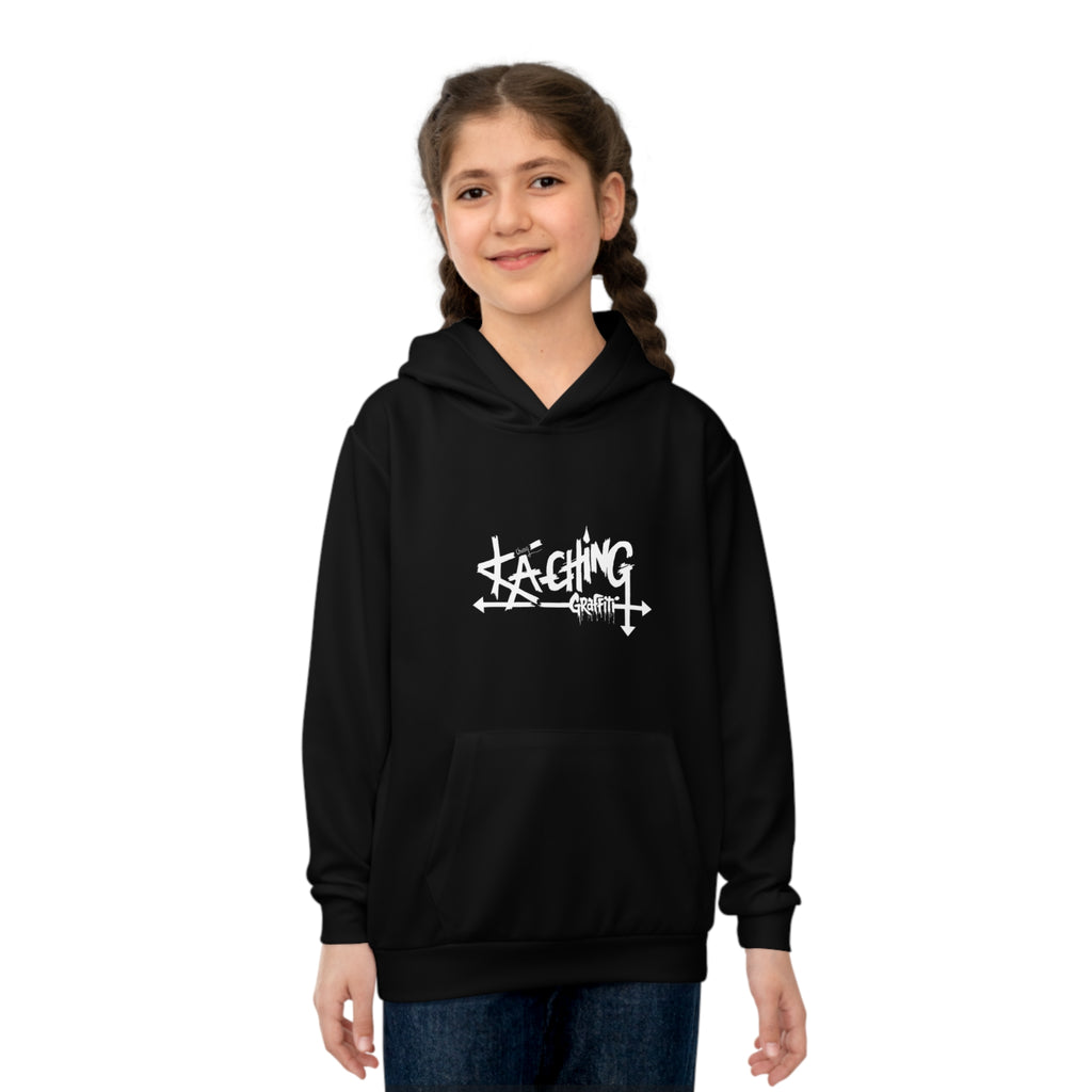 Ka-Ching Graffiti Children's Hoodie, Playful Kids Sweatshirt, Stylish Hoodie, Trendy Youth Apparel, Perfect for Gift, Black Style