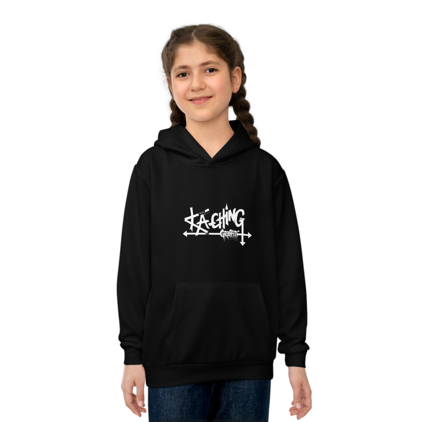Ka-Ching Graffiti Children's Hoodie, Playful Kids Sweatshirt, Stylish Hoodie, Trendy Youth Apparel, Perfect for Gift, Black Style