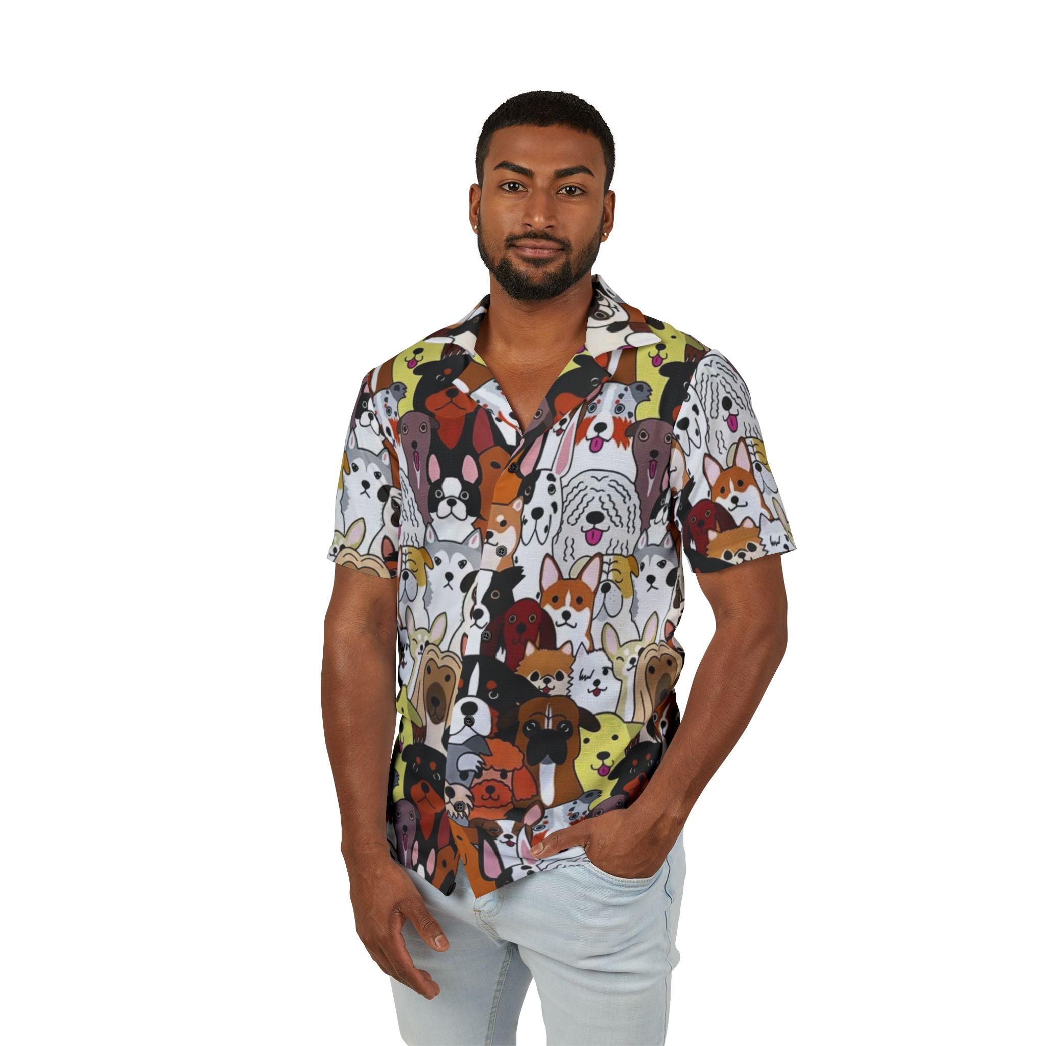 Dog Pattern Hawaiian Camp Shirt — Colorful All-Over Print Pet Lover Shirt