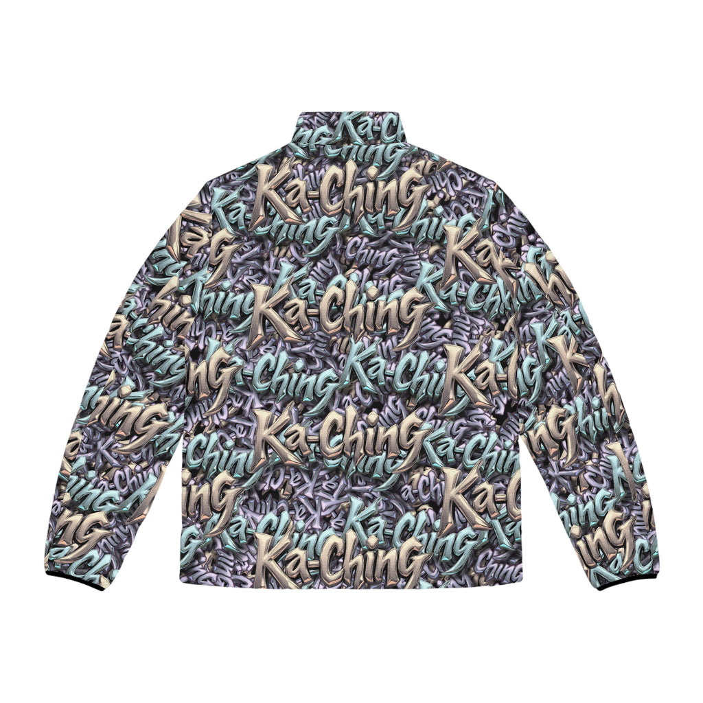 Ka-Ching Mauve Teal Tan graffiti designer print Puffer Jacket limited edition