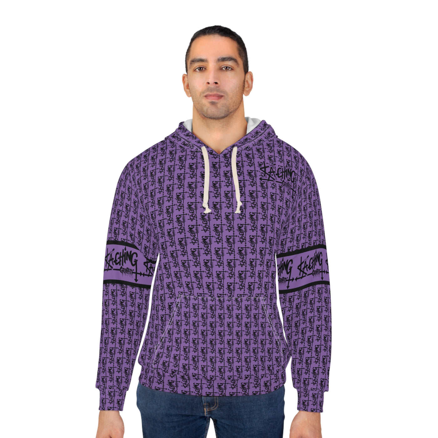 Ka-Ching Graffiti Purple Hoodie - Unisex Pullover, Streetwear Fashion, Casualwear, Unique Graphic Sweatshirt, Gift for Creative Souls
