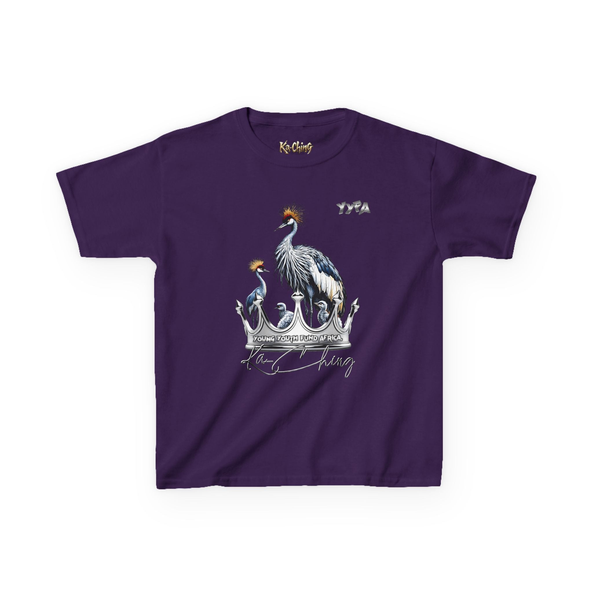 YYFA Kids T-Shirt — Crowned Crested Cranes Graphic Tee ("Rare King")