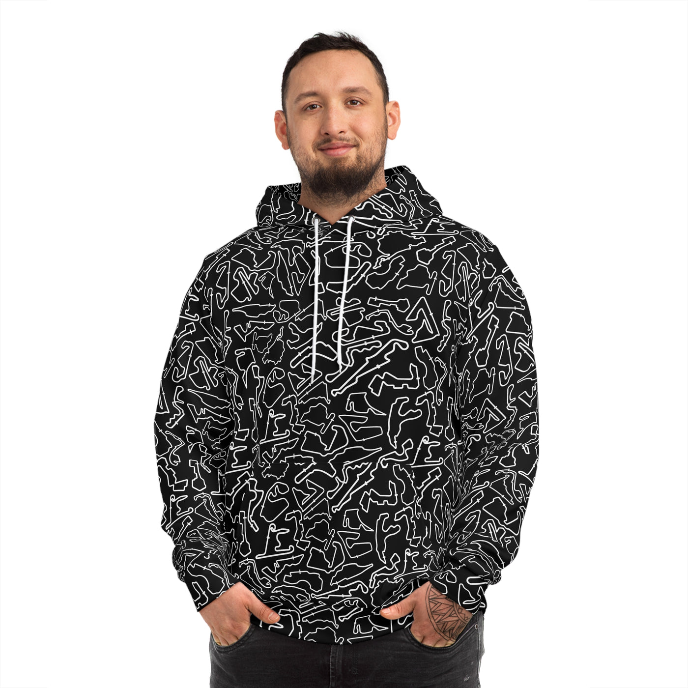 White Black Track Camo print unisex Graphic Hoodie, Unique Streetwear Pullover, Cozy Lounge Wear