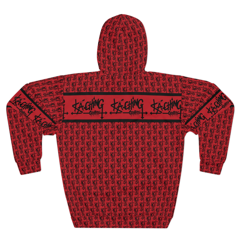 Ka-Ching Graffiti Dark Red Hoodie - Unisex Pullover, Streetwear Fashion, Casualwear, Unique Graphic Sweatshirt, Gift for Creative Souls