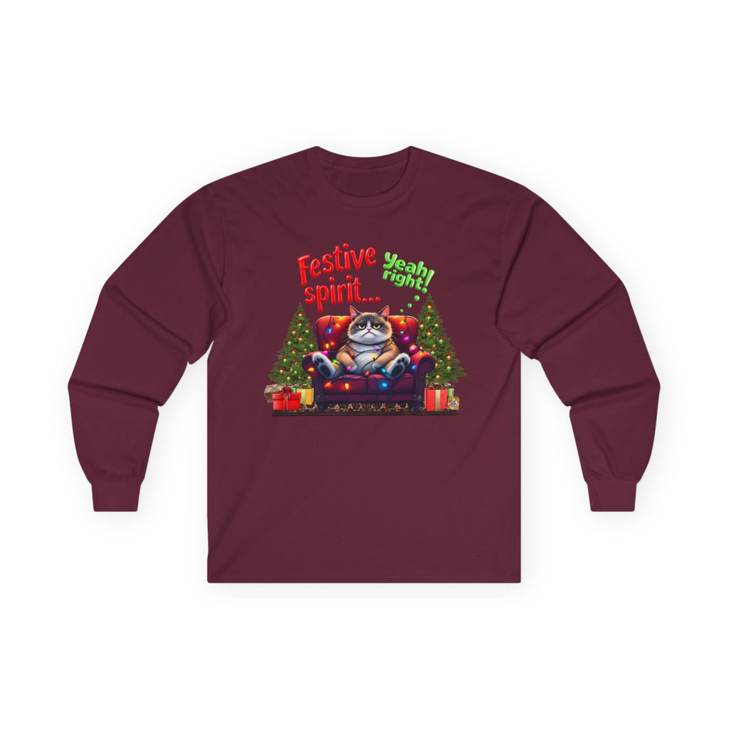 Grumpy Cat's Festive spirit, Unisex Long Sleeve Tee.