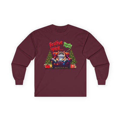 Grumpy Cat's Festive spirit, Unisex Long Sleeve Tee.