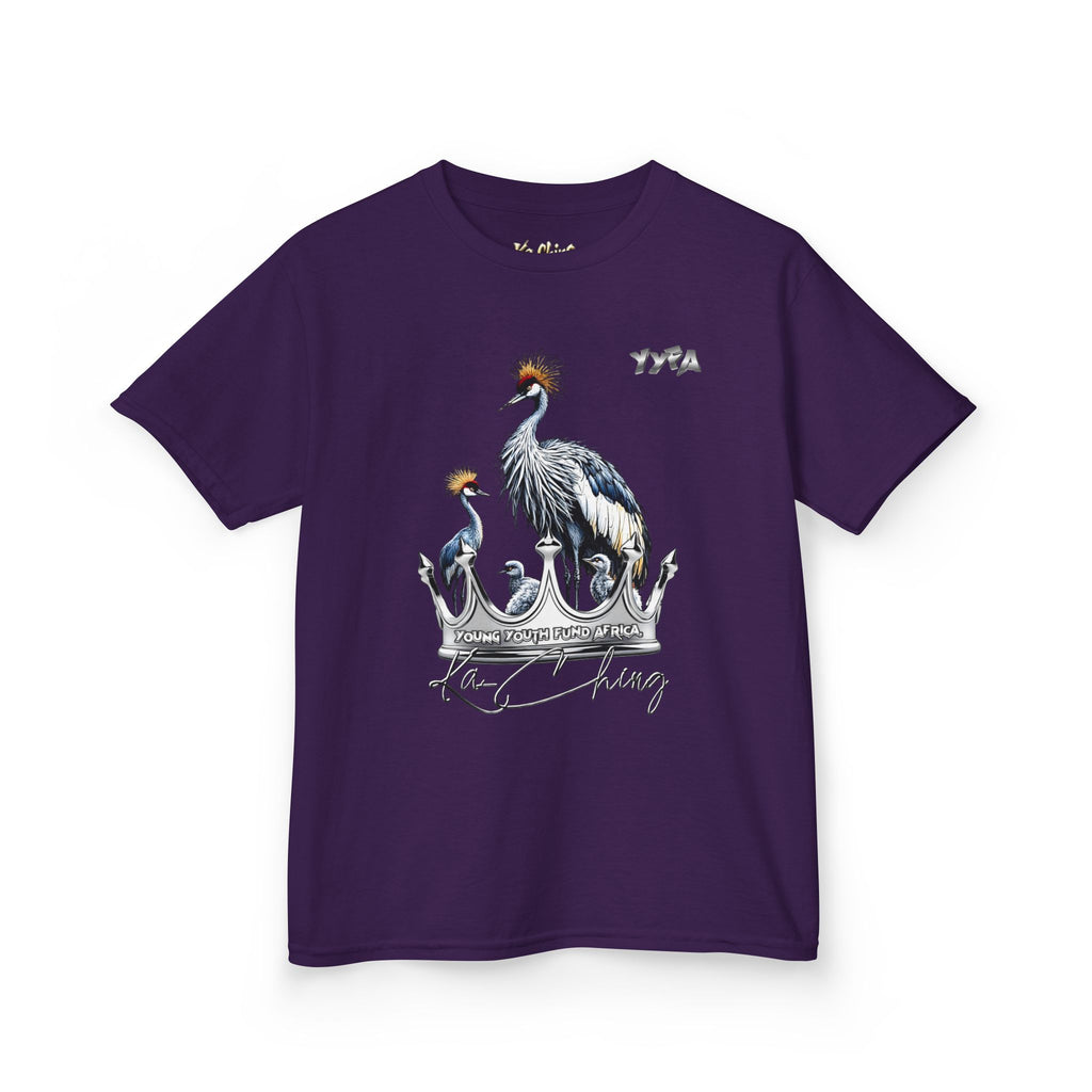 YYFA Kids T-Shirt — Crowned Crested Cranes Graphic Tee ("Rare King")