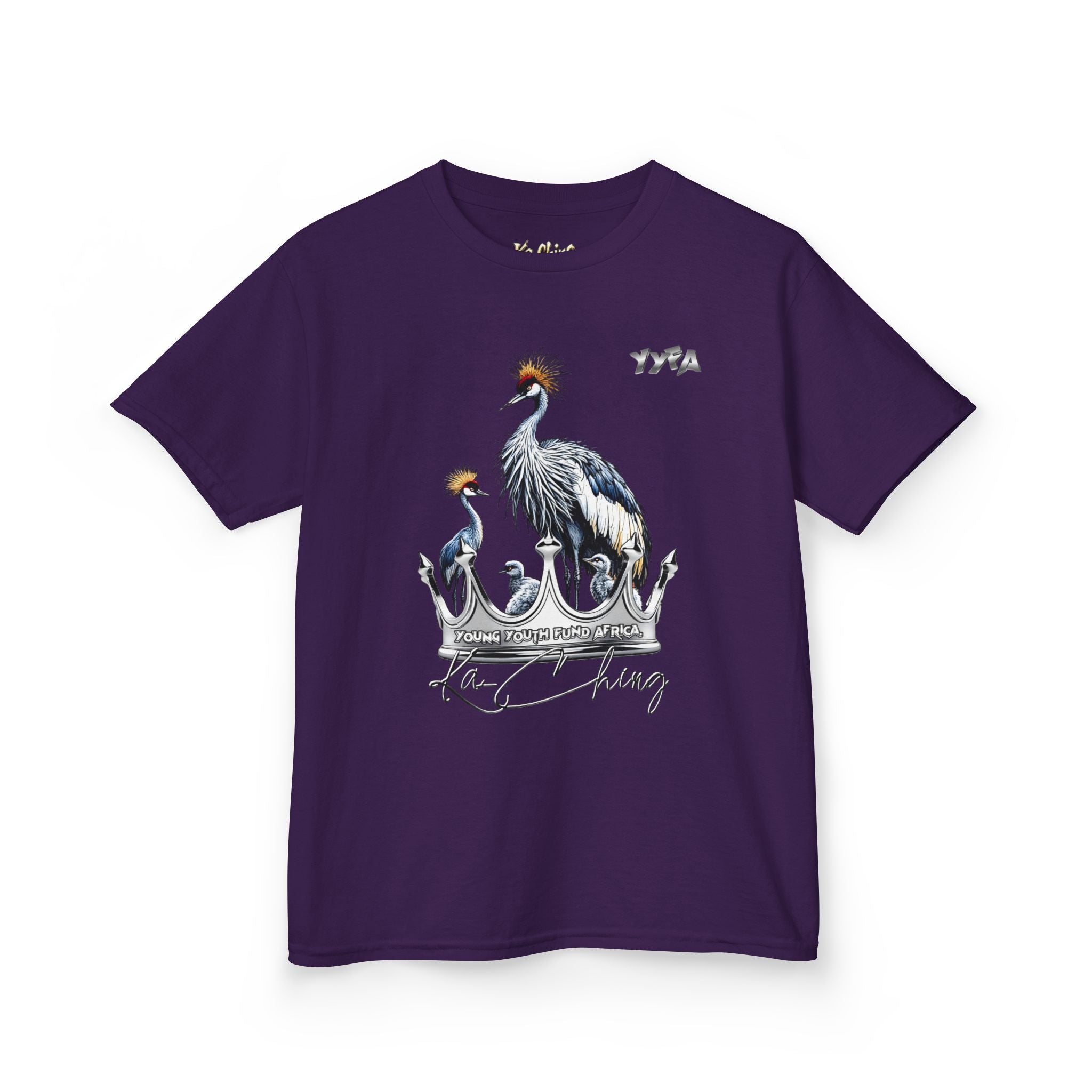 YYFA Kids T-Shirt — Crowned Crested Cranes Graphic Tee ("Rare King")