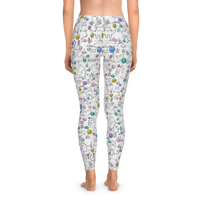 Playful Cat Print Stretchy Pilates/Yoga pants for a Comfortable & Fun exercise session.White