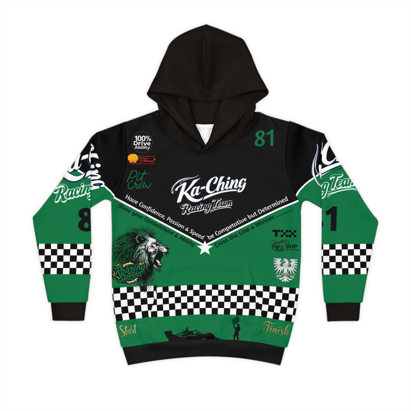 Ka-Ching Racing Kids unisex Motorsport Fans Green Hoodie
